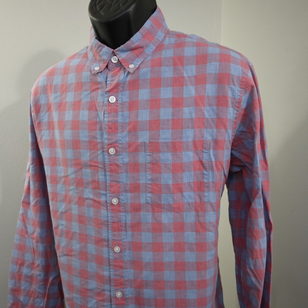 J.Crew Button Up Mens L Slim Pink Blue Gingham Checkered Long Sleeve Cotton